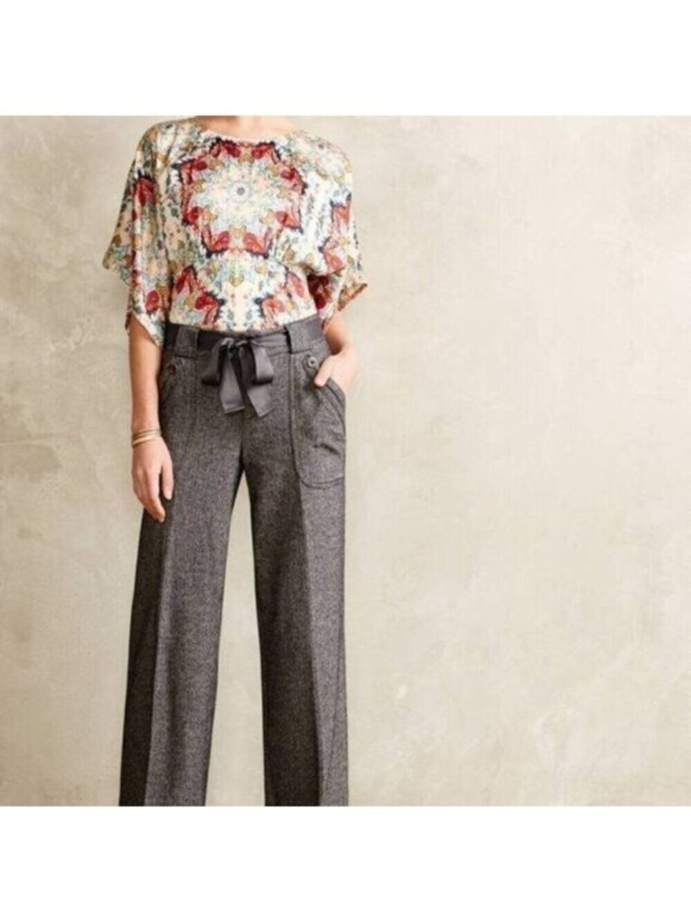 Anthropologie KAS New‎ York Winterstar Blouse Sz 2 Kimono Sleeve Silky Feel